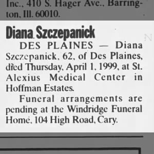 Obituary for Diana Szczepanick