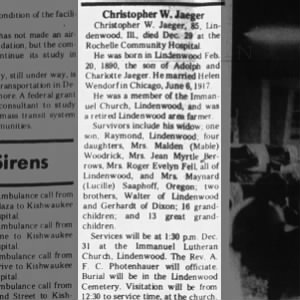 Obituary for Christopher W. Jaeger