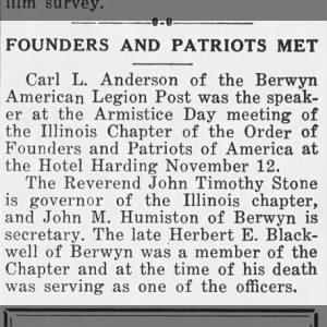 Founders and Patriots meeting - John M Humiston mentioned