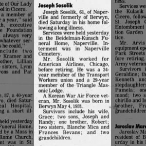 Obituary for Joseph Sosolik